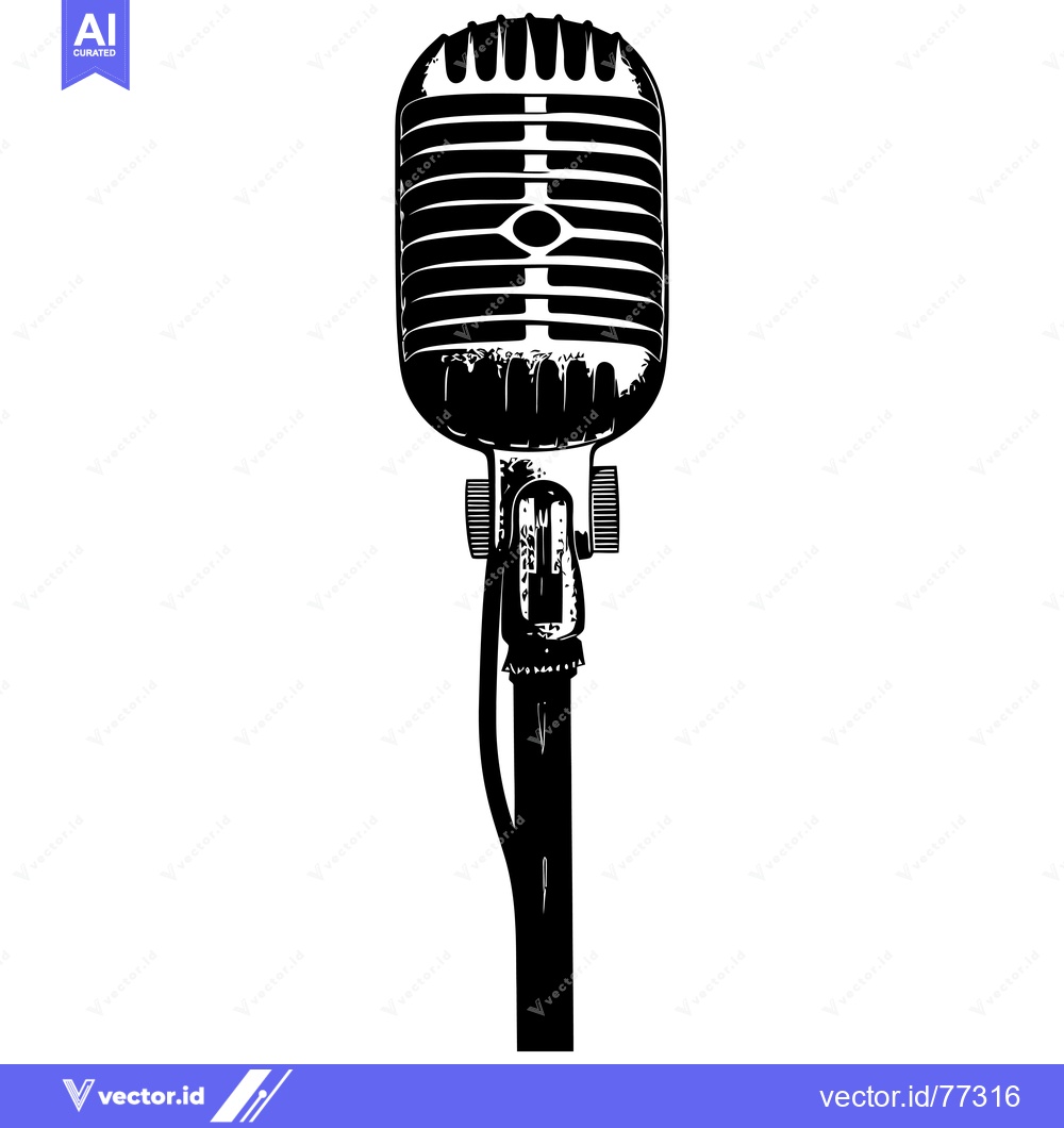 Premium Vector dari Vintage Microphone with Stand in Black and White