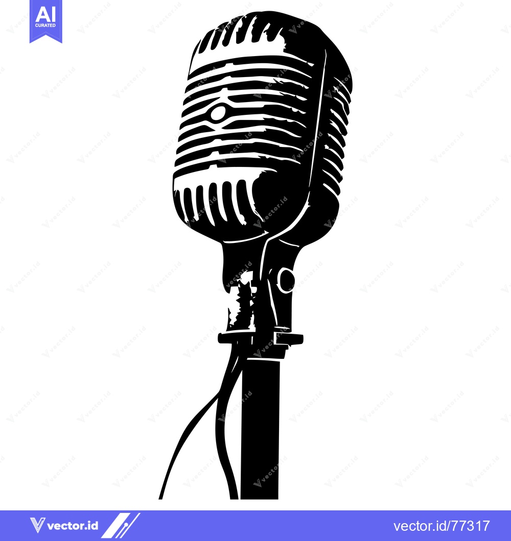 Premium Vector dari Vintage microphone with stand and wire in black and white