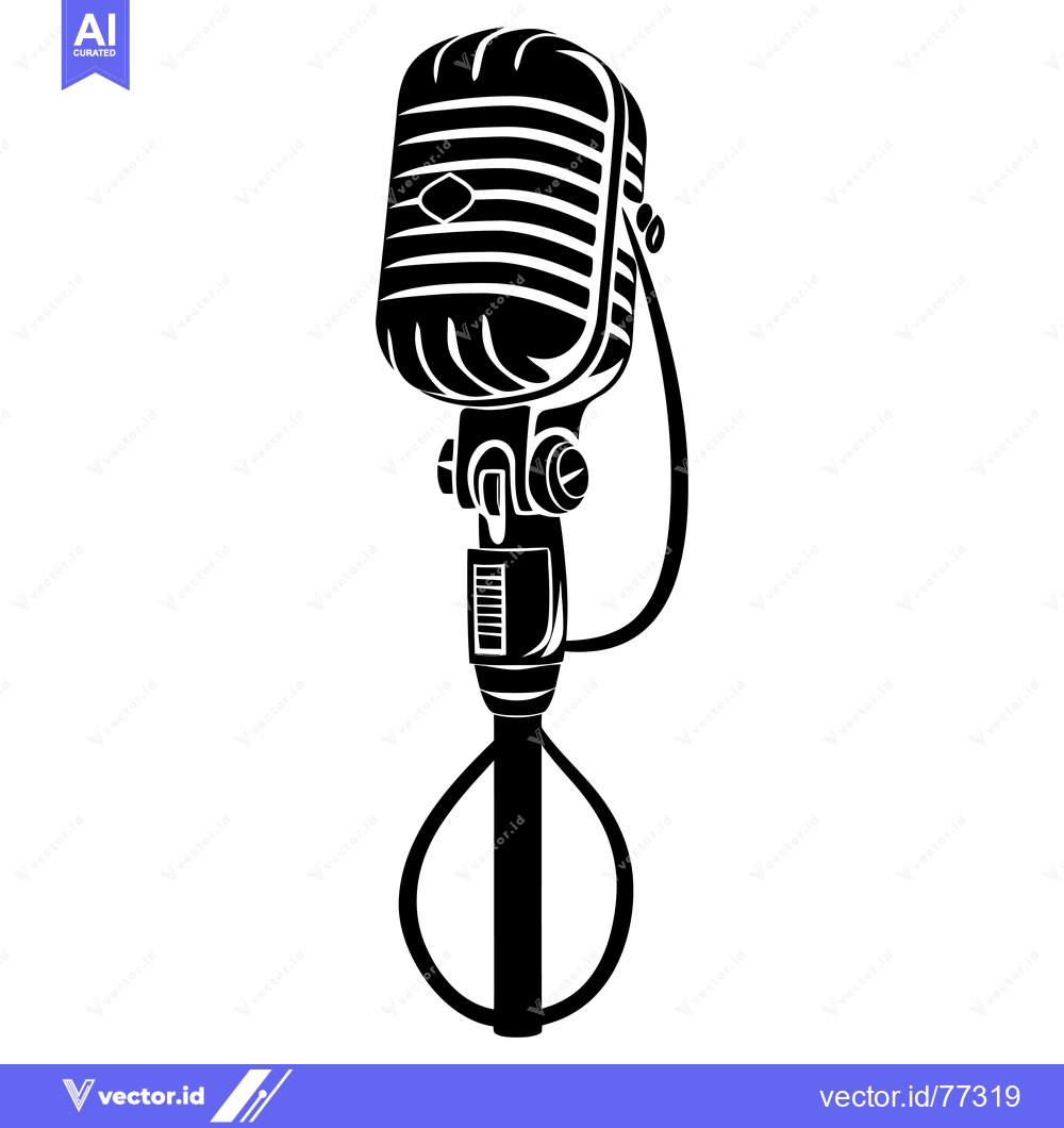 Premium Vector dari Vintage Retro Microphone with Stand and Cable
