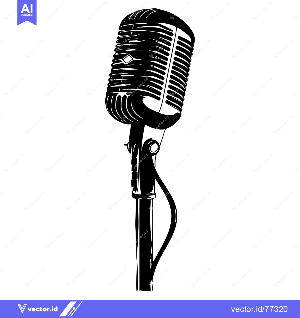Premium Vector dari A vintage microphone with a stand on a white background.