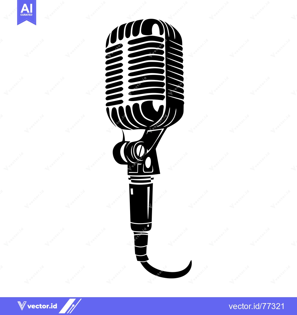 Premium Vector dari Black and White Silhouette of a Vintage Microphone
