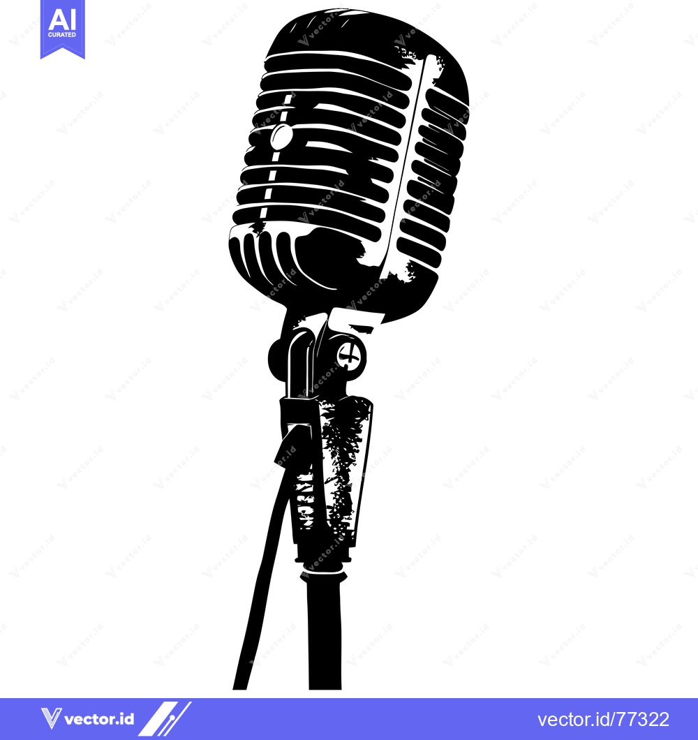 Premium Vector dari Black and White Vintage Microphone on Stand