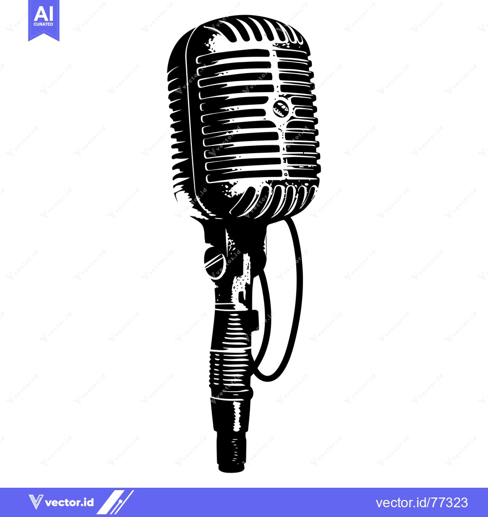 Premium Vector of Black and White Vintage Microphone Illustration