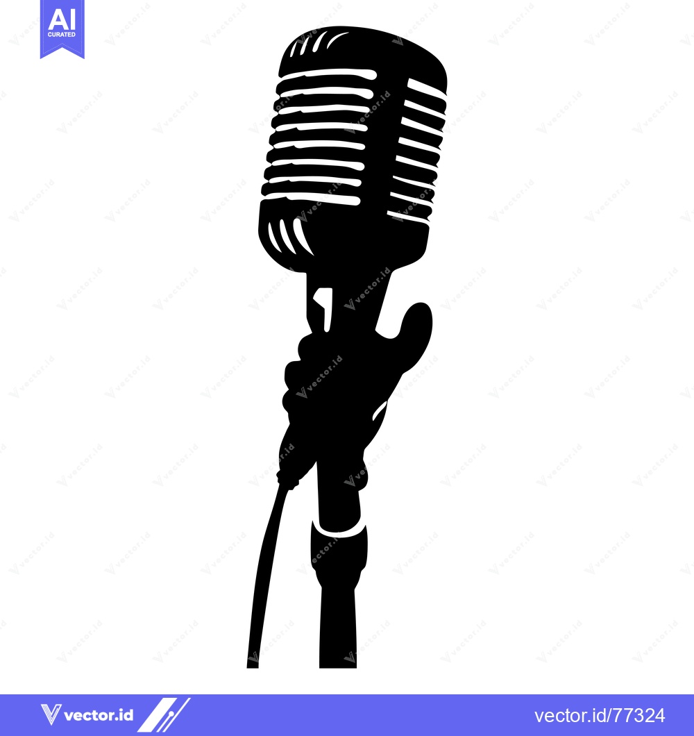 Premium Vector of Hand Holding a Vintage Microphone in Silhouette
