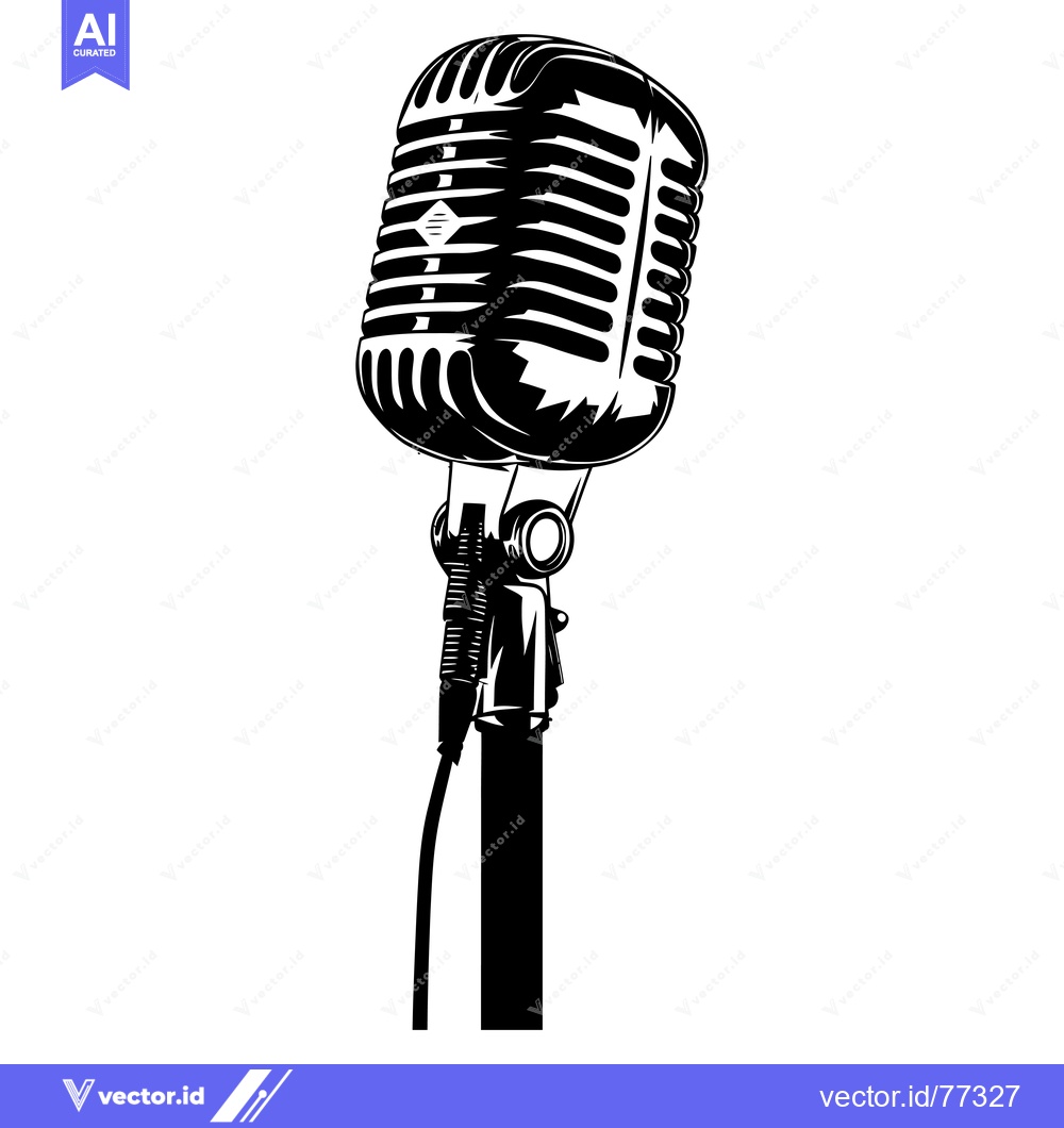 Premium Vector dari Black and White Illustration of a Vintage Microphone on a Stand