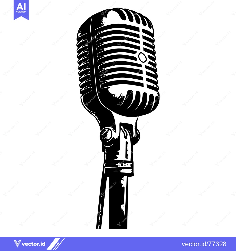 Premium Vector dari Vintage Black and White Retro Microphone Illustration