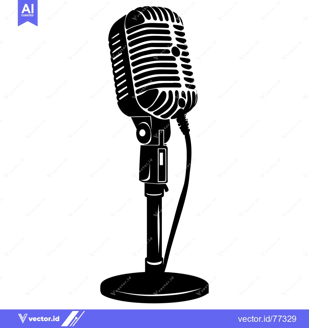 Premium Vector of Vintage Microphone with Stand in Silhouette