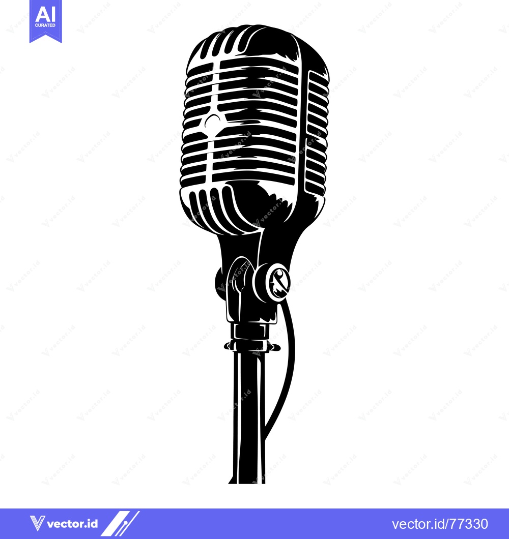 Premium Vector of Black and White Silhouette of a Vintage Microphone on a Stand