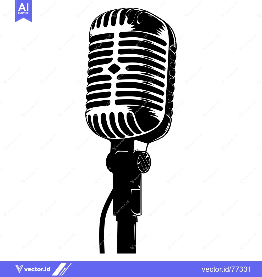 Premium Vector dari Vintage Microphone with Grille and Stand