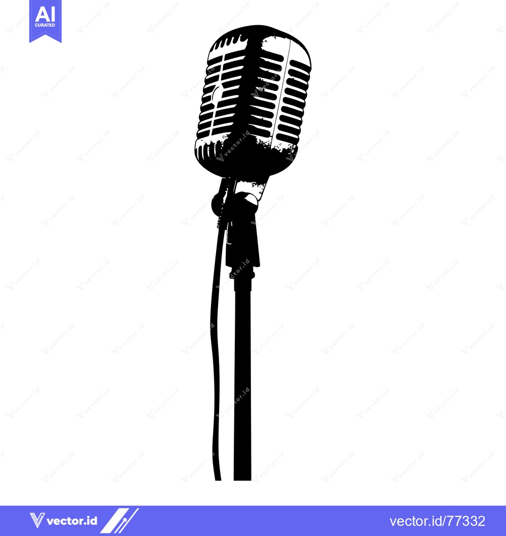 Premium Vector of Vintage Microphone on Stand in Silhouette