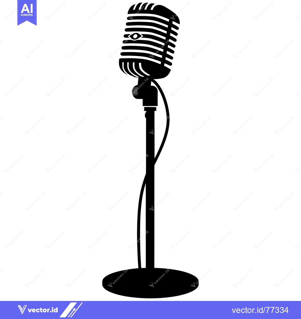 Premium Vector dari Black and White Illustration of a Vintage Microphone on a Stand