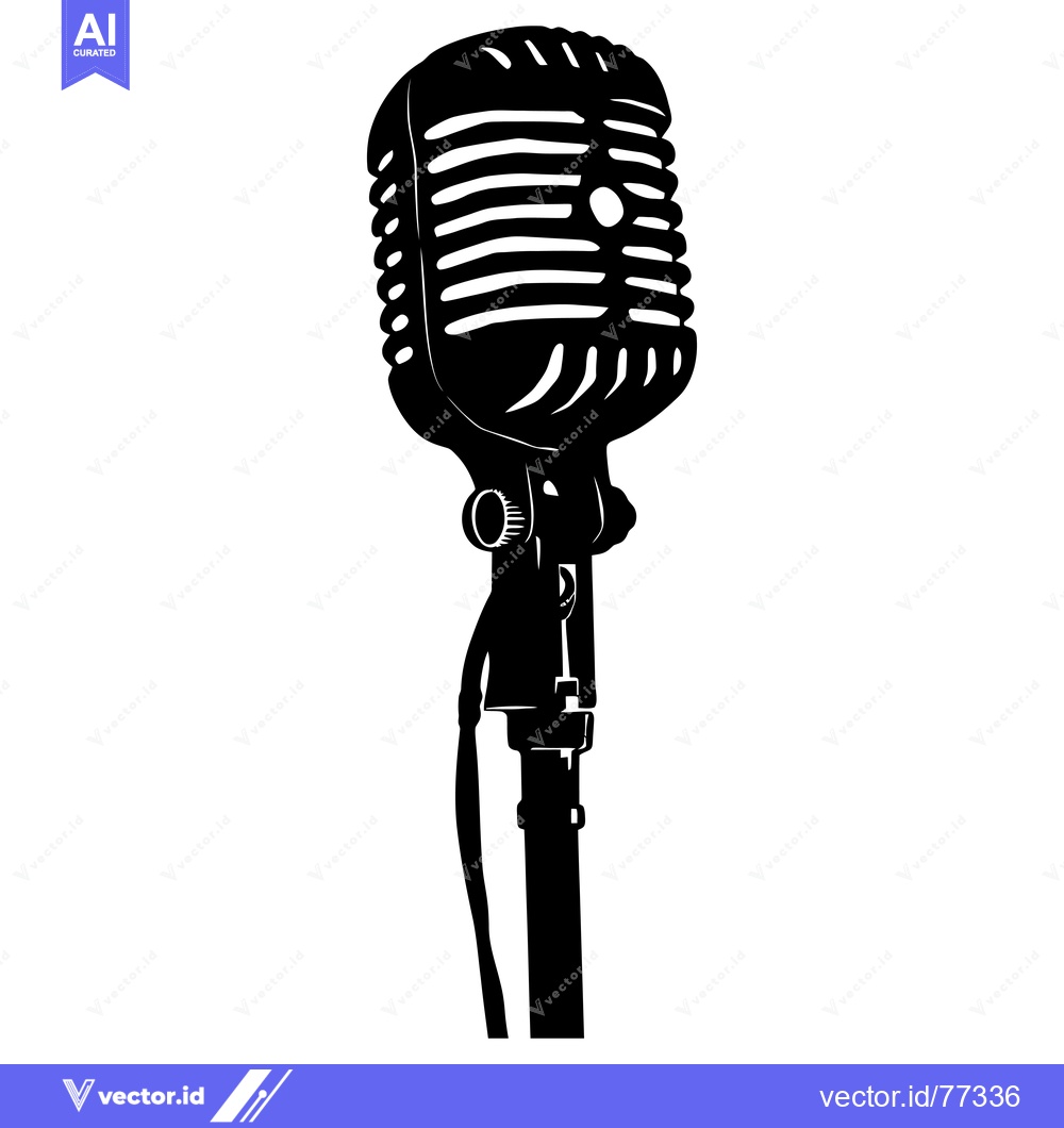 Premium Vector of Black and White Silhouette of a Vintage Microphone