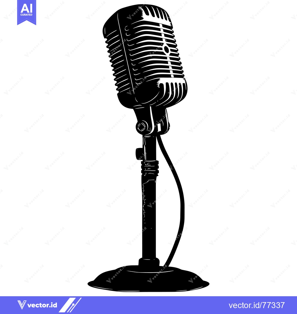 Premium Vector of Vintage Microphone with Stand in Black and White
