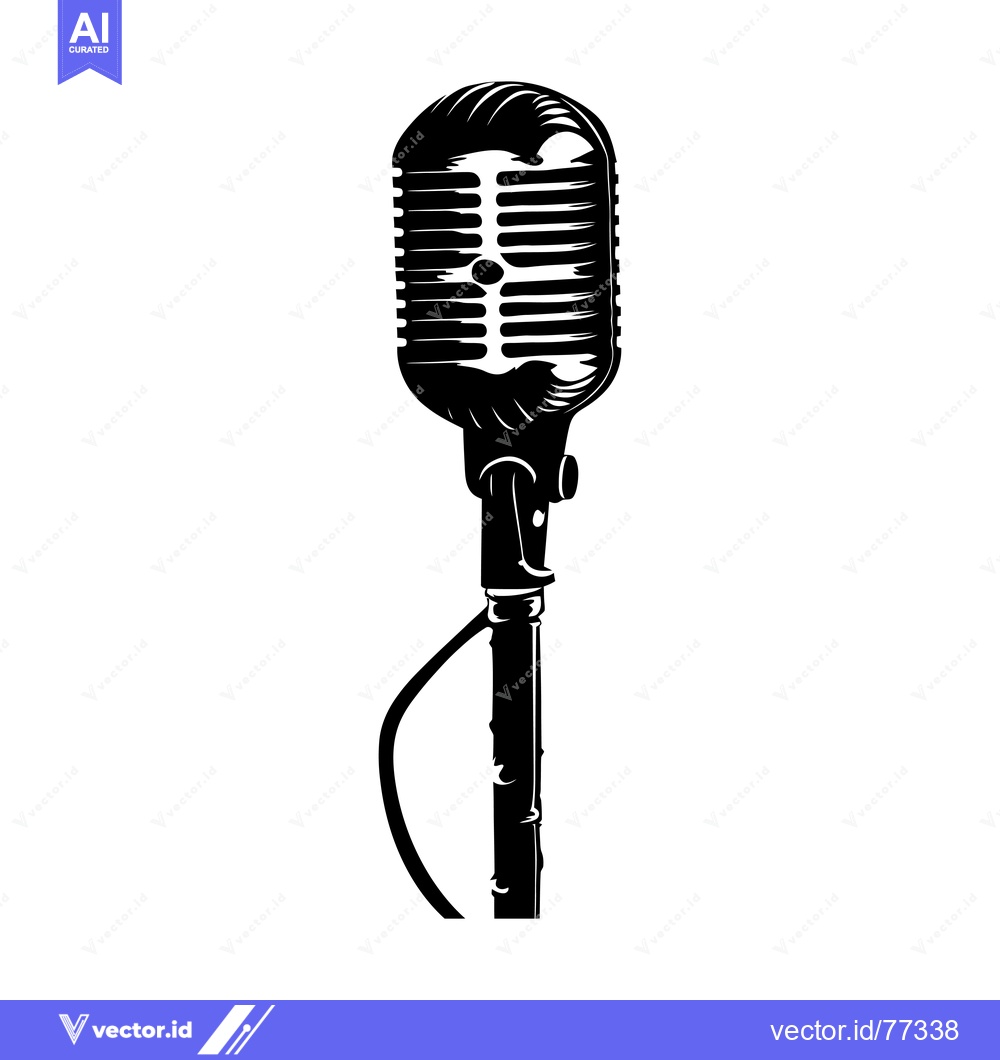 Premium Vector dari Black and White Illustration of a Vintage Microphone