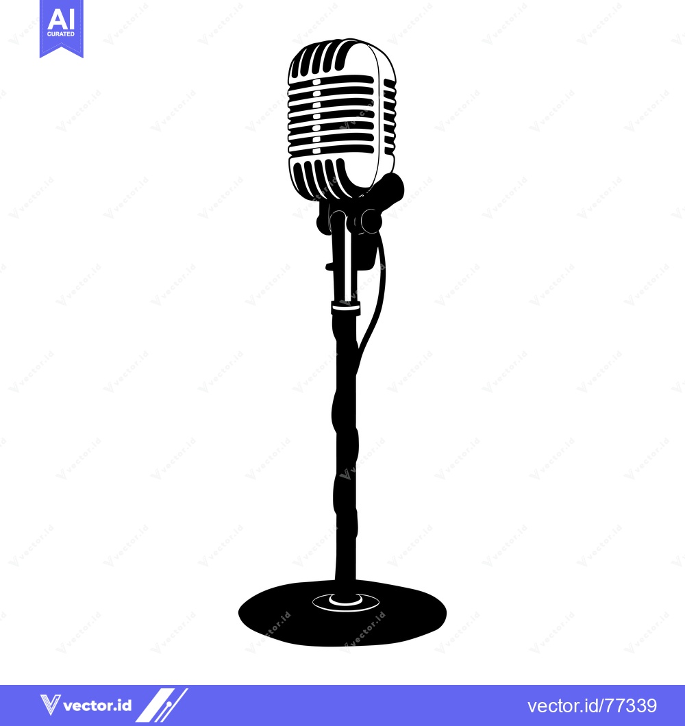 Premium Vector of Vintage Microphone on a Stand in Black and White