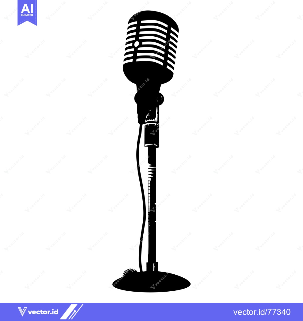 Premium Vector dari Black and White Silhouette of a Retro Microphone on a Stand