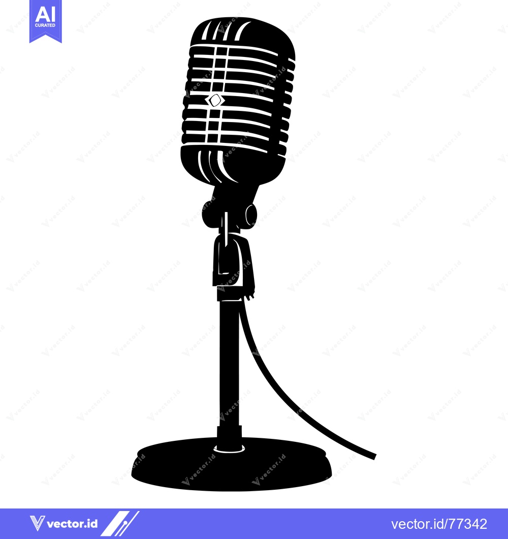 Premium Vector dari Black and White Silhouette of a Retro Microphone with Stand