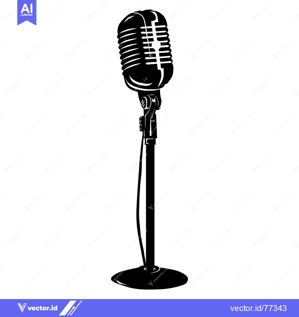 Premium Vector of Black and White Illustration of a Vintage Microphone on a Stand