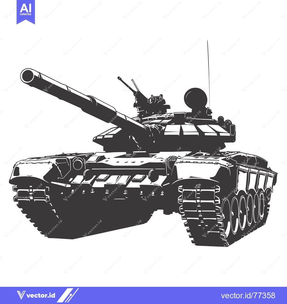 Premium Vector dari Black and white illustration of a Soviet T-72 tank