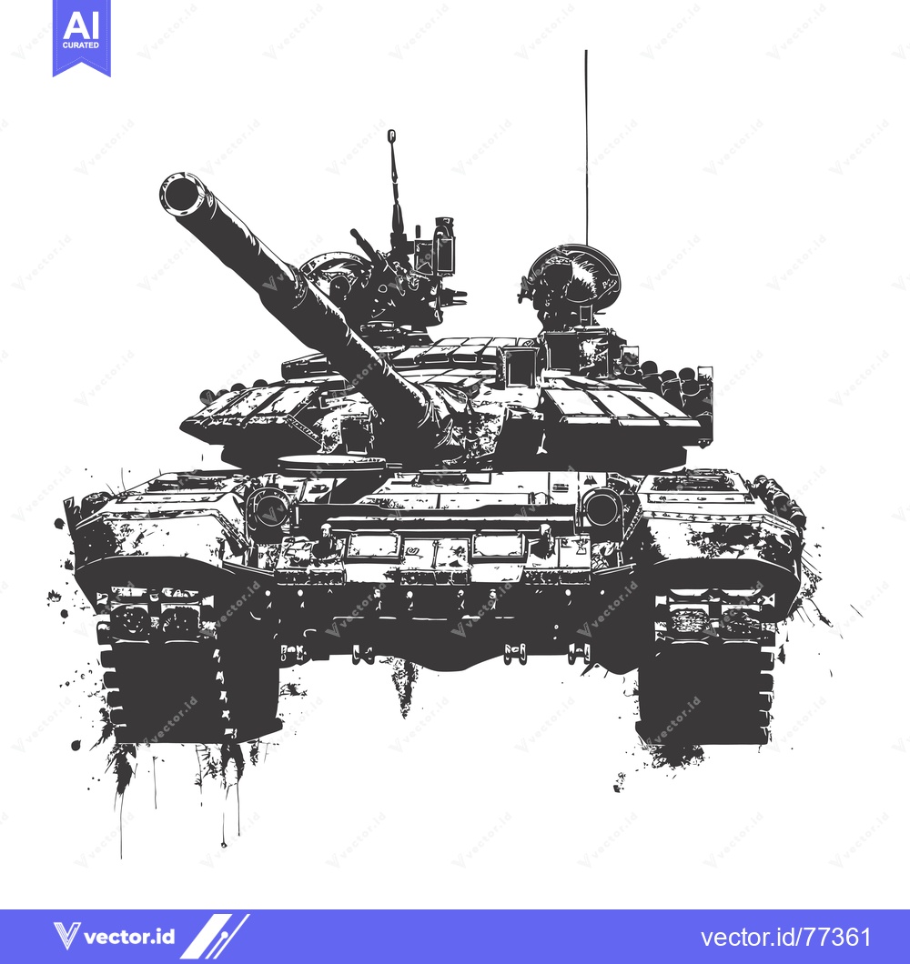 Premium Vector dari A black and white illustration of a military tank with a grunge effect