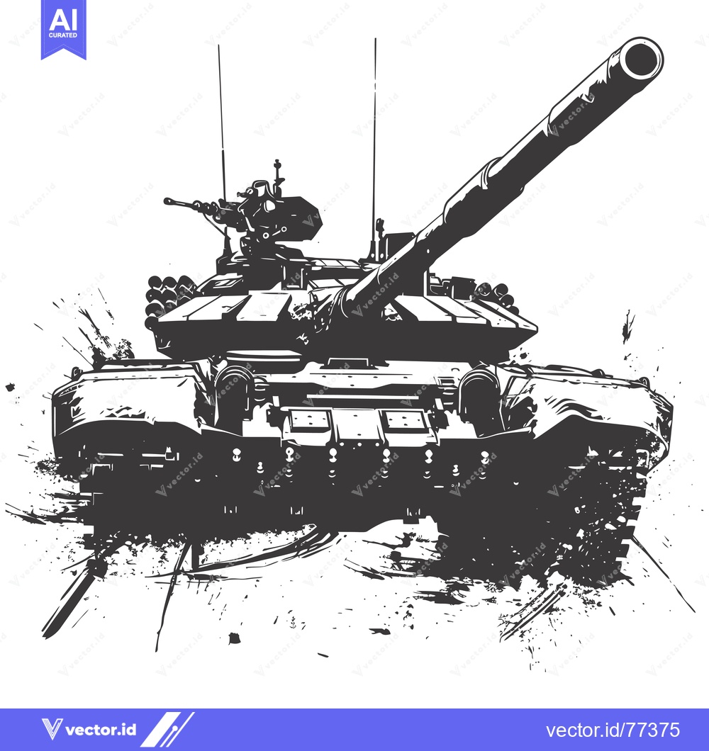 Premium Vector dari A Black and White Illustration of a Military Tank