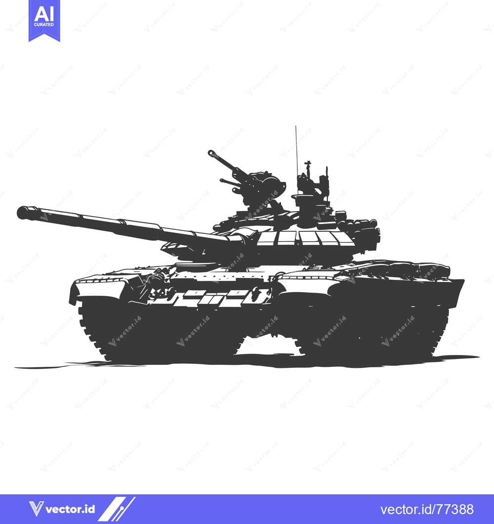 Premium Vector dari A Silhouetted Tank with a Large Gun Barrel and Multiple Turrets
