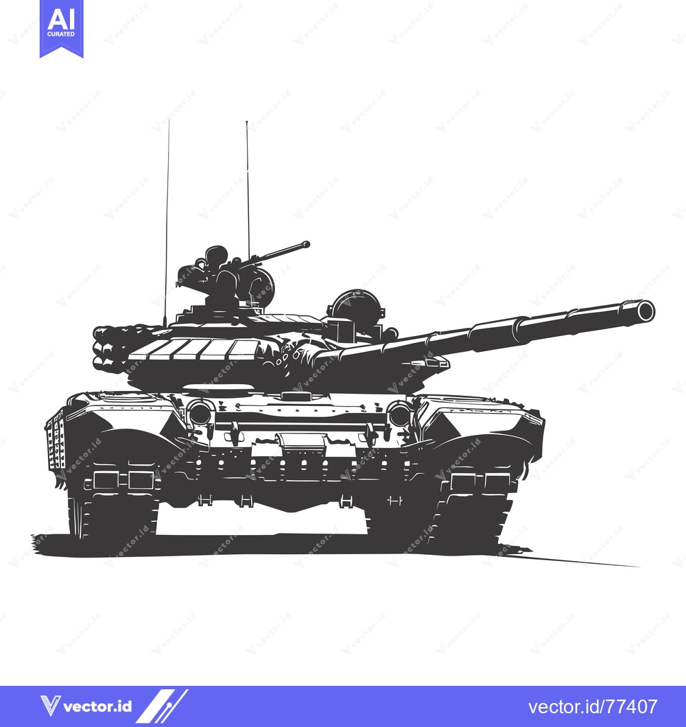 Premium Vector of Black and White Silhouette of a T-72 Tank