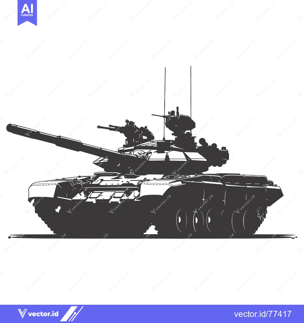 Premium Vector of A Silhouette of a Russian T-90 Tank in Black and White