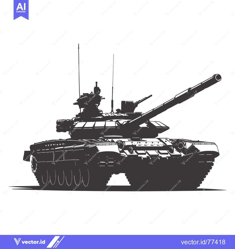 Premium Vector of A Black and White Silhouette of a Soviet T-72 Tank