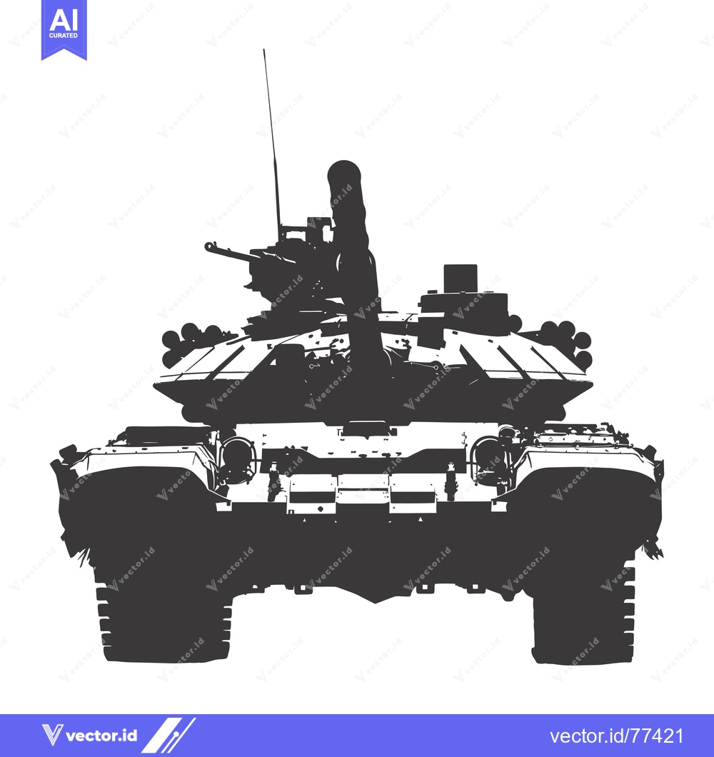 Premium Vector dari Black and White Silhouette of a Tank with Gun Facing Forward