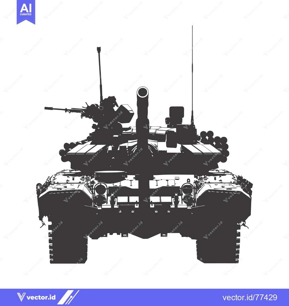 Premium Vector dari Black and White Silhouette of a Tank Facing Forward