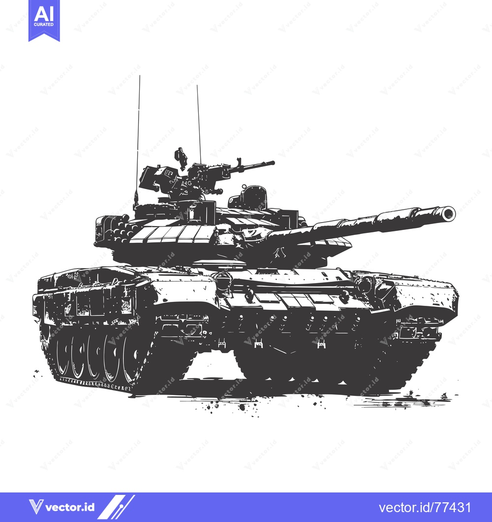 Premium Vector dari Black and White Sketch of a Military Tank