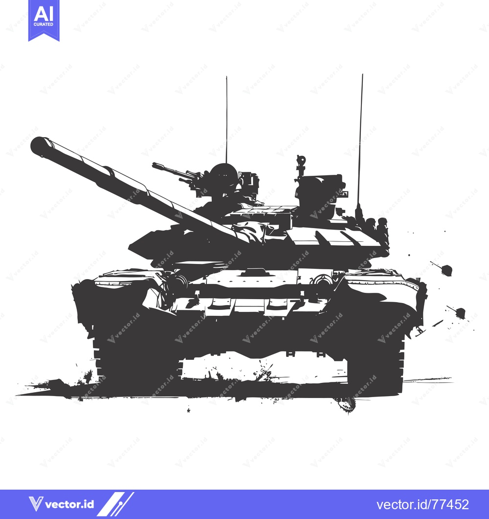 Premium Vector dari Black and White Silhouette of a Tank with Cannon Pointed Forward