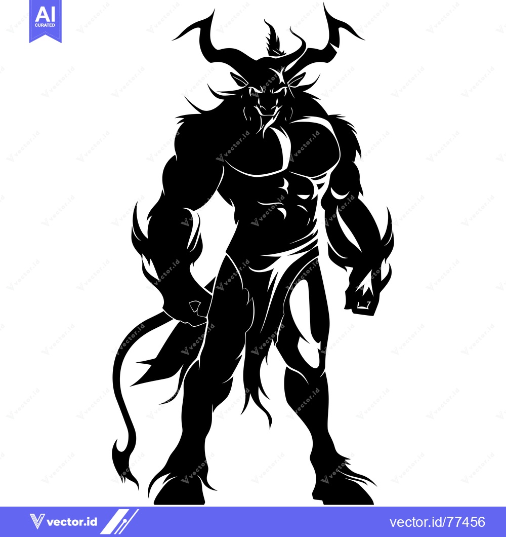 Premium Vector dari Muscular Black Silhouette of a Demon with Horns and a Tail