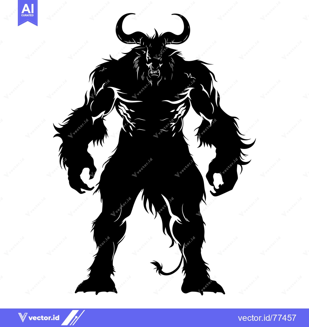 Premium Vector dari Silhouette of a Bull-Like Monster with Horns and Fur