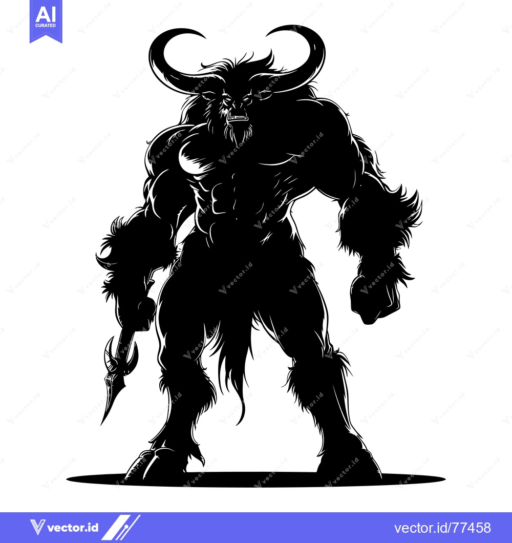 Premium Vector dari A Silhouetted, Muscular Minotaur Holding a Weapon