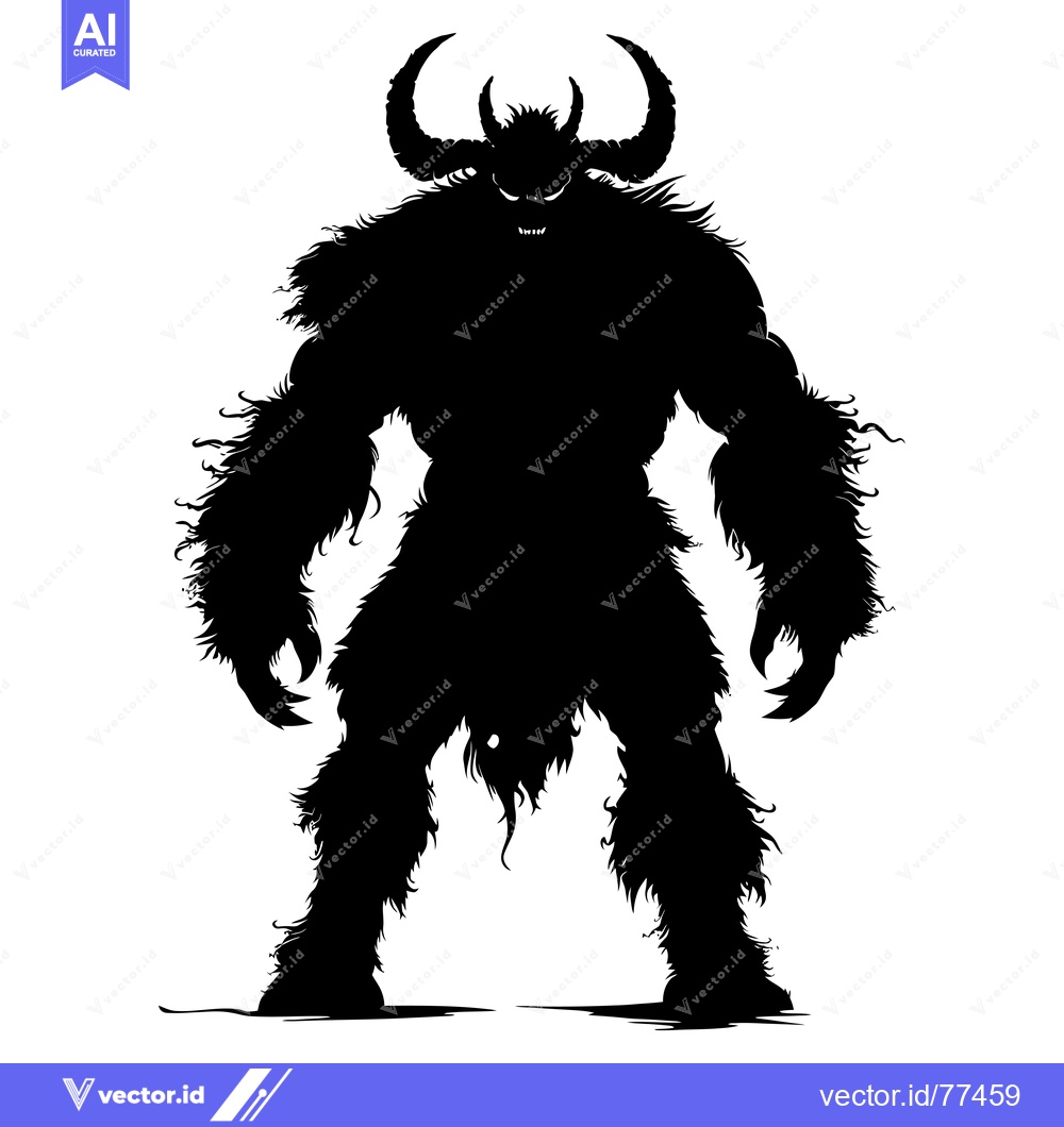 Premium Vector of Black and white silhouette of a monstrous creature with horns and fang