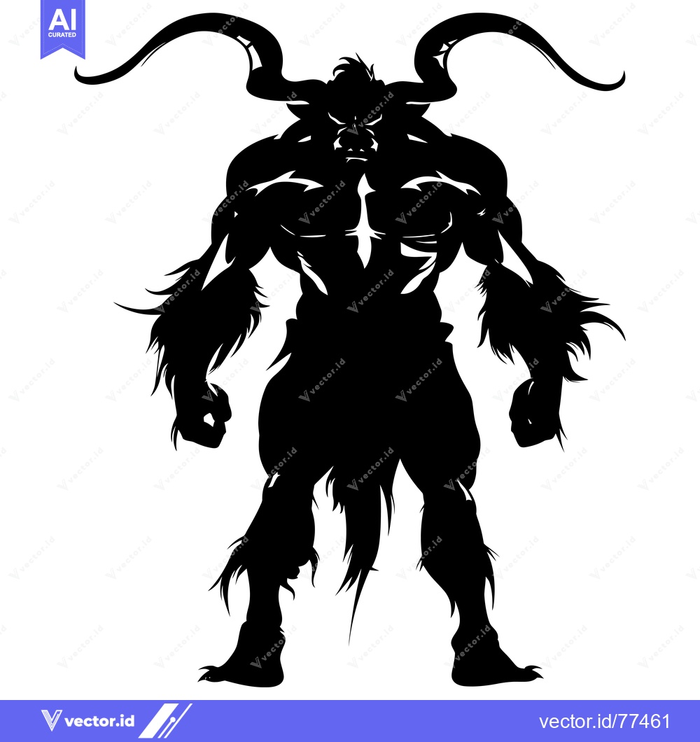 Premium Vector dari A Black Silhouette of a Muscular Anthropomorphic Bull With Horns