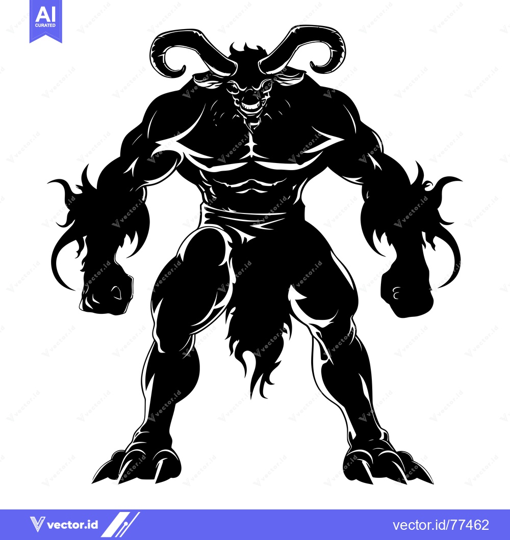 Premium Vector dari Silhouette of a Muscular, Horned, Clawed, Demon-like Creature
