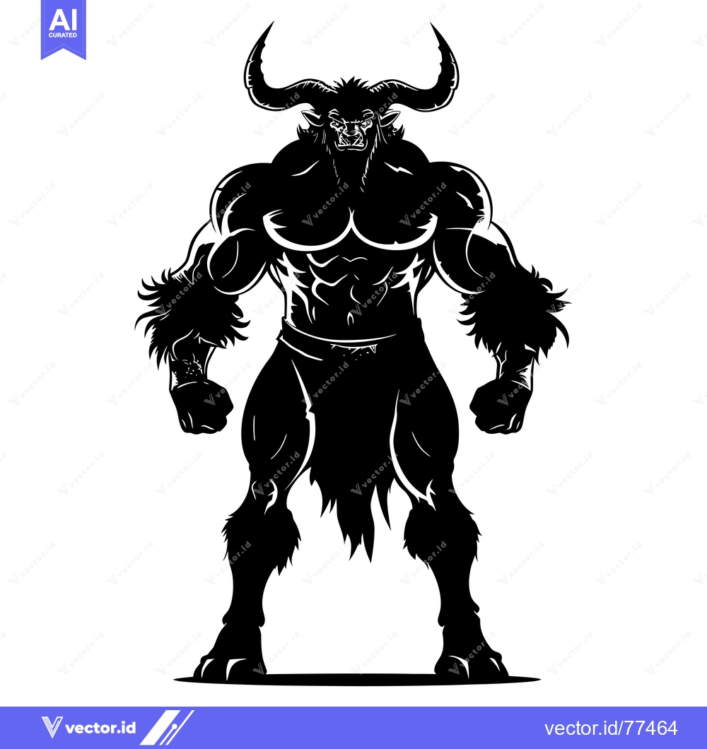 Premium Vector dari Silhouette of a Powerful, Muscular Minotaur with Horns and Furs