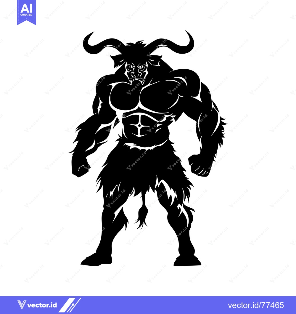 Premium Vector dari Muscular Black Bull Silhouette with Horns and Tail