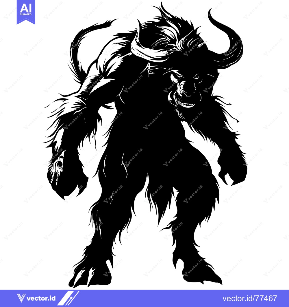 Premium Vector of Black and White Silhouette of a Bull-Like Creature