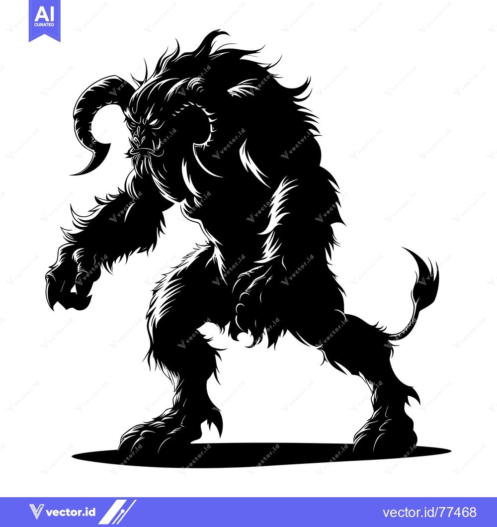 Premium Vector of A Black and White Silhouette of a Furry, Horned, and Clawed Monster