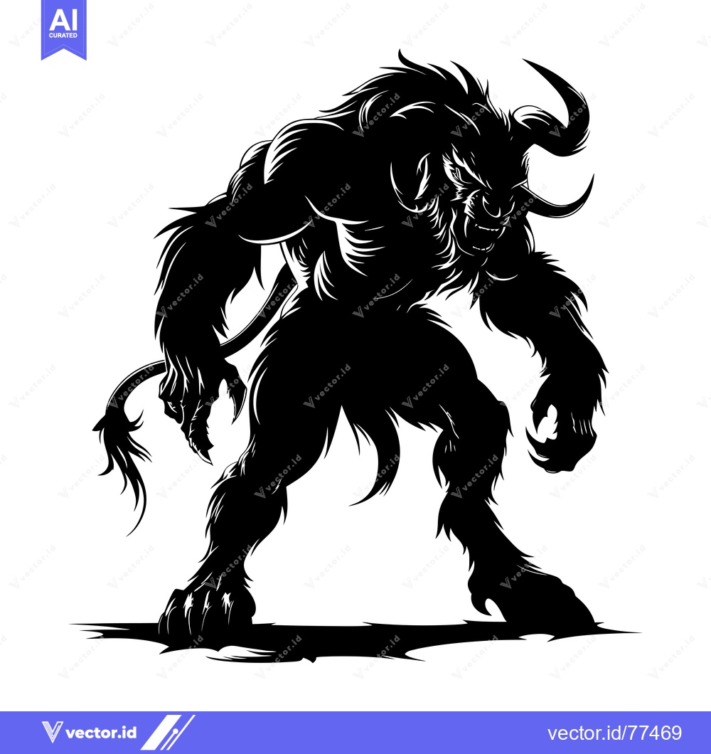 Premium Vector of Black and White Silhouette of a Ferocious Minotaur