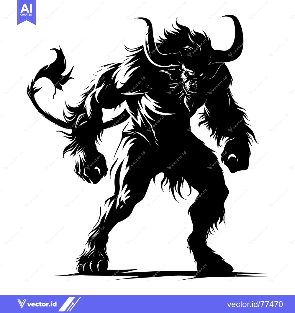Premium Vector dari Black and White Silhouette of a Ferocious Bull-Like Creature