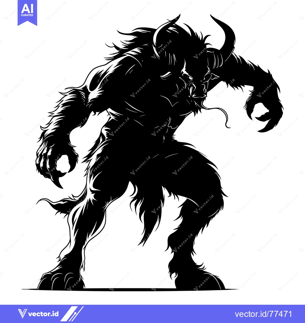 Premium Vector dari Black and White Silhouette of a Minotaur Monster