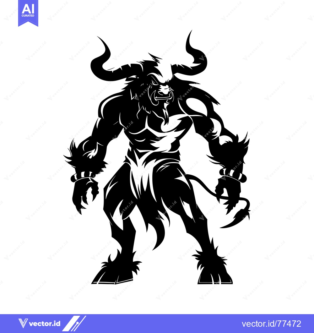 Premium Vector dari Black and White Stylized Illustration of a Minotaur