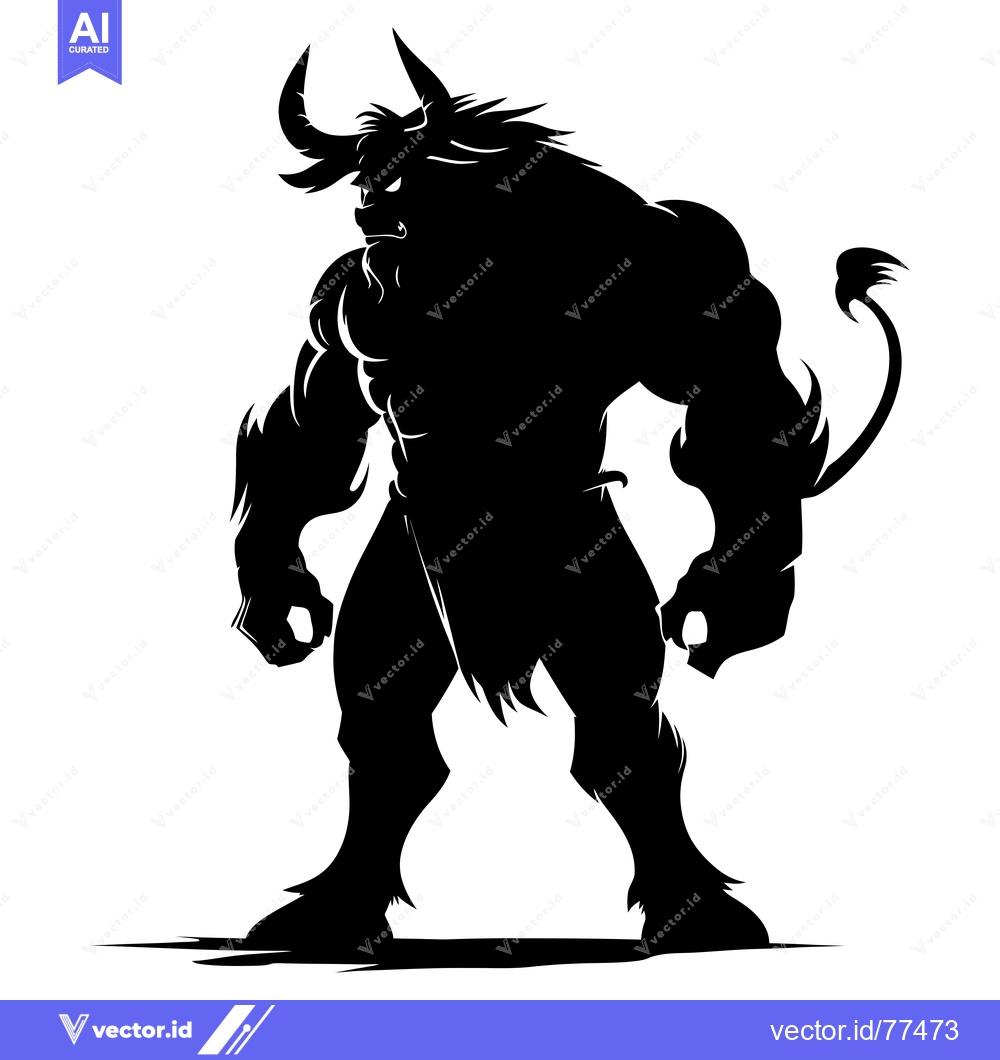 Premium Vector of Silhouette of a Muscular Minotaur with Flaring Horns