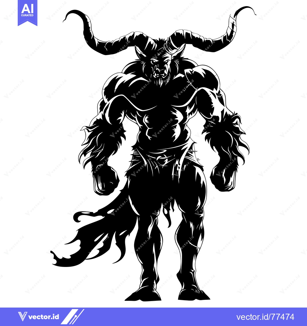 Premium Vector dari Silhouette of a Muscular Minotaur with Large Curved Horns