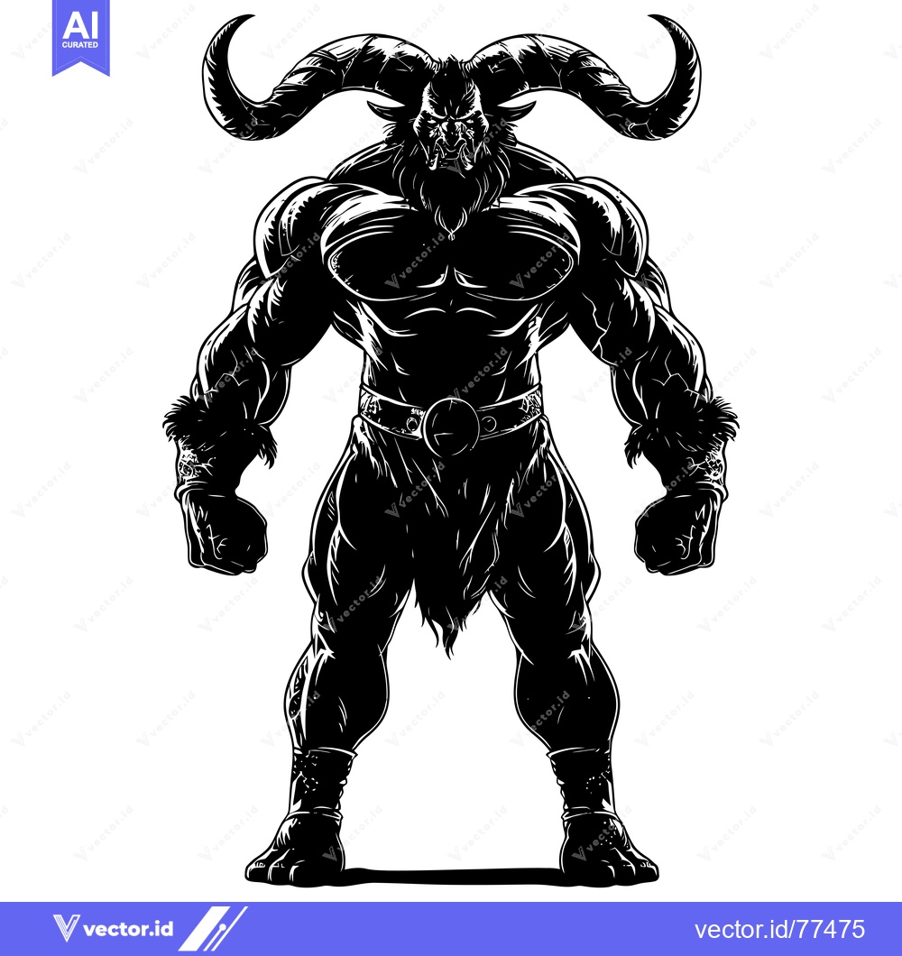 Premium Vector of A Muscular, Horned, Anthropomorphic Being With a Fierce Expression